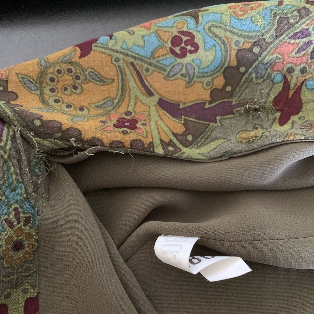 Vintage 80s Olive Green Silk Print Dress 10 Long Sleeve - Picture 10 of 12